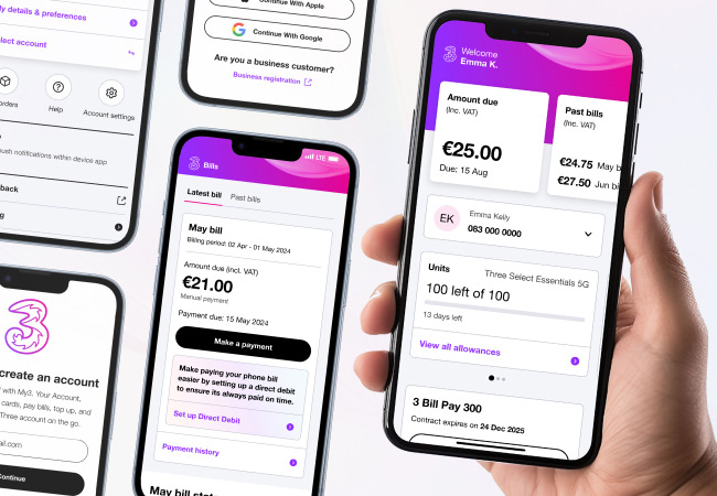 My3 app on a mobile phone